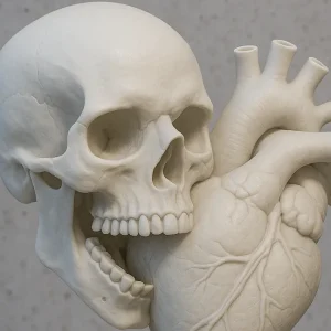 Skull and Heart Sculpture – White Decorative Art - Image 1